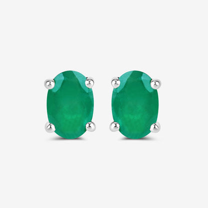 0.88 Carat Genuine Zambian Emerald 10K White Gold Earrings  DestGlow