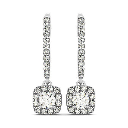 Cushion Shape Halo Style Diamond Drop Earrings in 14k White Gold (1/2 cttw) by Bids.com