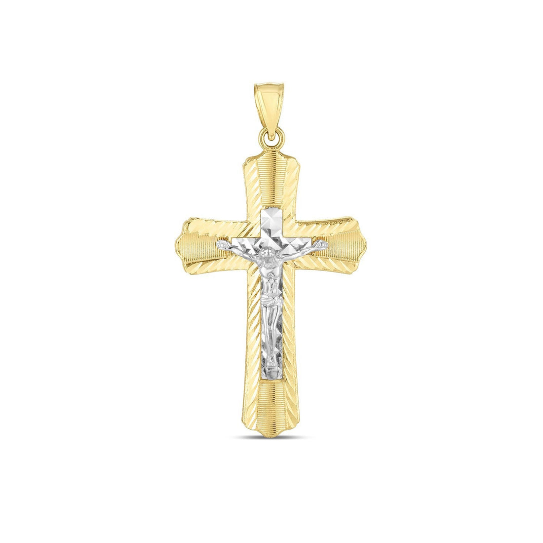 14k Two Tone Gold High Polish Diamond Cut Cross Pendant by Bids.com