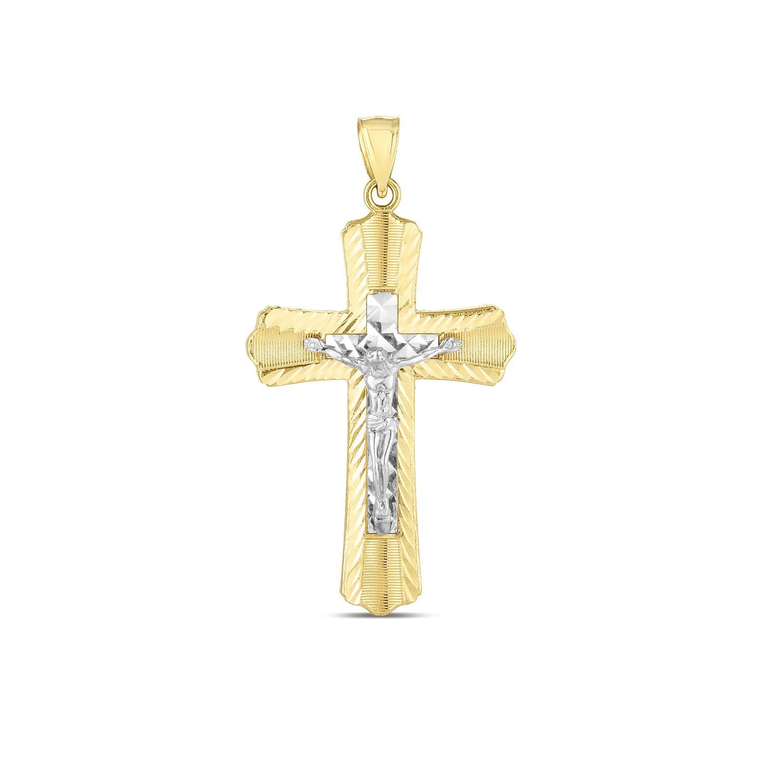 14k Two Tone Gold High Polish Diamond Cut Cross Pendant by Bids.com