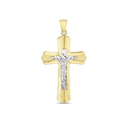 14k Two Tone Gold High Polish Diamond Cut Cross Pendant by Bids.com