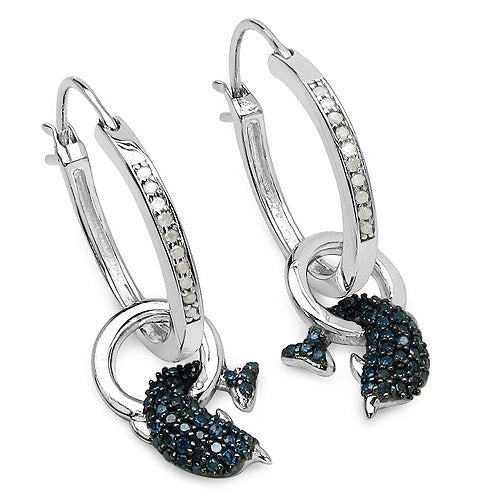 0.54 Carat Genuine Blue Diamond and White Diamond .925 Sterling Silver Earrings by Bids.com