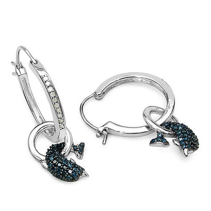 0.54 Carat Genuine Blue Diamond and White Diamond .925 Sterling Silver Earrings by Bids.com