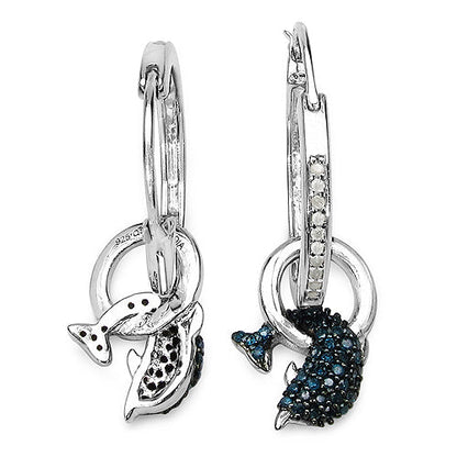 0.54 Carat Genuine Blue Diamond and White Diamond .925 Sterling Silver Earrings by Bids.com