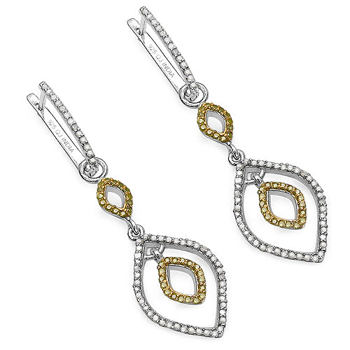 1.00 Carat Genuine White Diamond &amp; Yellow Diamond .925 Sterling Silver Earrings by Bids.com
