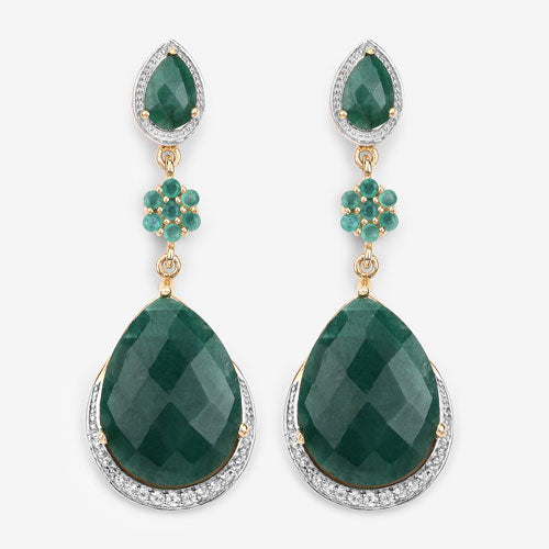 22.70 Carat Dyed Emerald and White Topaz .925 Sterling Silver Earrings by Bids.com