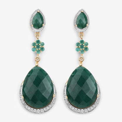 22.70 Carat Dyed Emerald and White Topaz .925 Sterling Silver Earrings by Bids.com