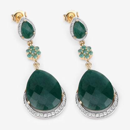 22.70 Carat Dyed Emerald and White Topaz .925 Sterling Silver Earrings by Bids.com