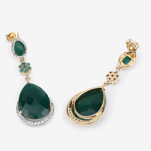 22.70 Carat Dyed Emerald and White Topaz .925 Sterling Silver Earrings by Bids.com