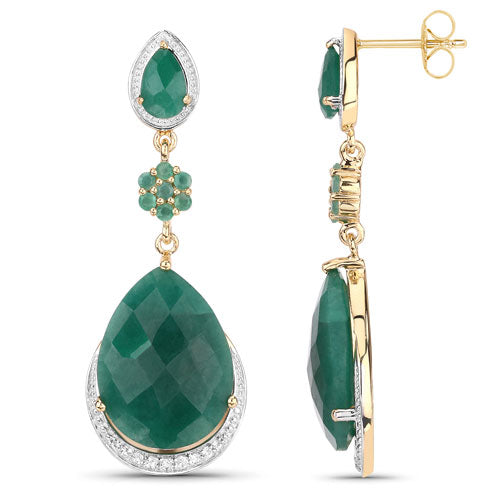 22.70 Carat Dyed Emerald and White Topaz .925 Sterling Silver Earrings by Bids.com