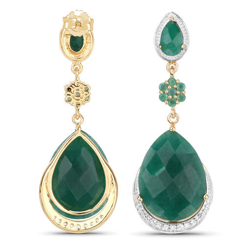 22.70 Carat Dyed Emerald and White Topaz .925 Sterling Silver Earrings by Bids.com