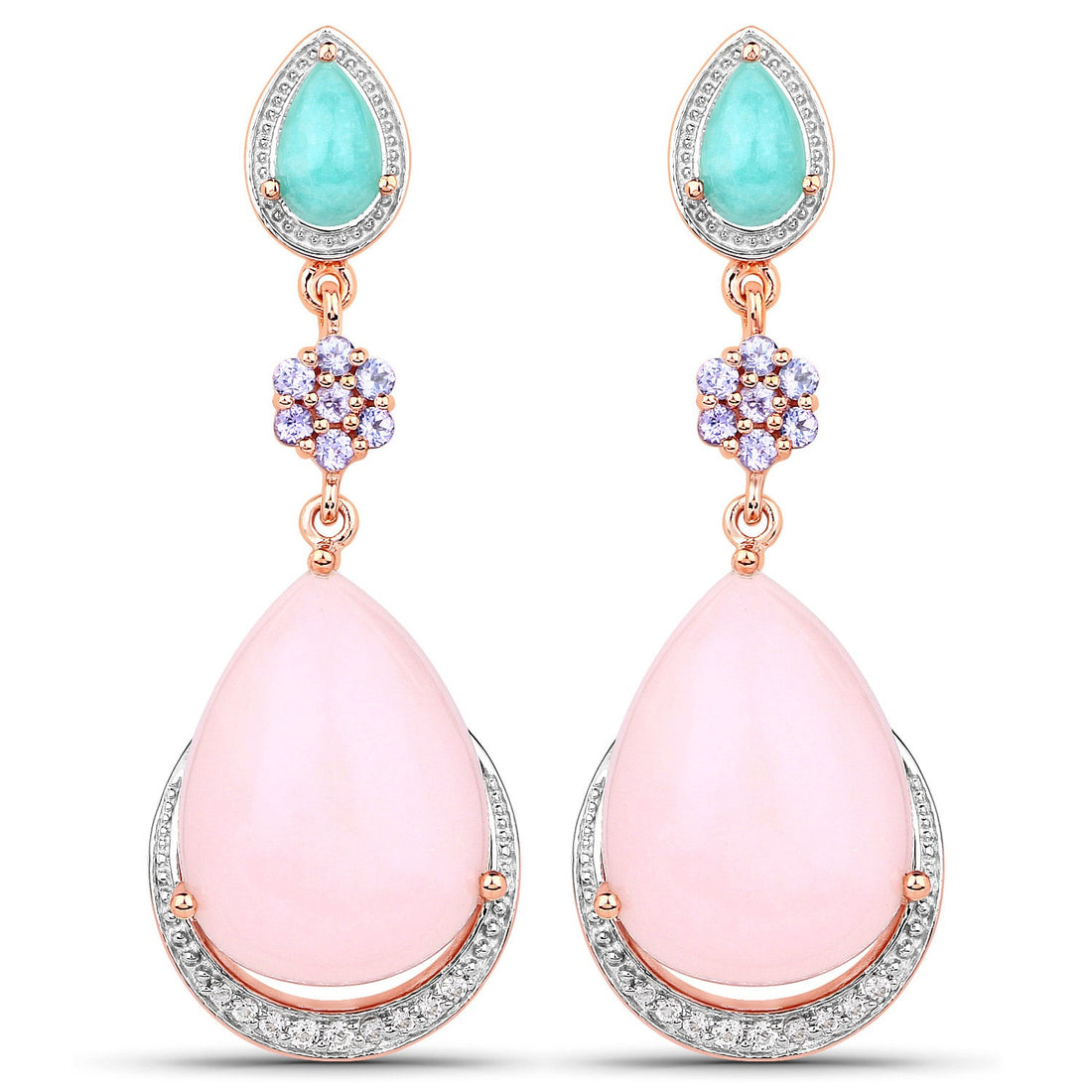 18K Rose Gold Plated 31.93 Carat Genuine Multi Stones .925 Sterling Silver Earrings by Avera Group