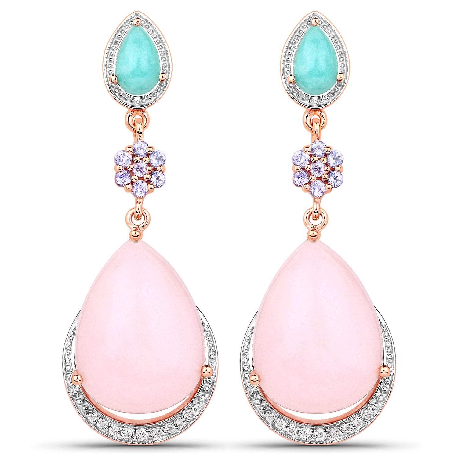 18K Rose Gold Plated 31.93 Carat Genuine Multi Stones .925 Sterling Silver Earrings by Avera Group