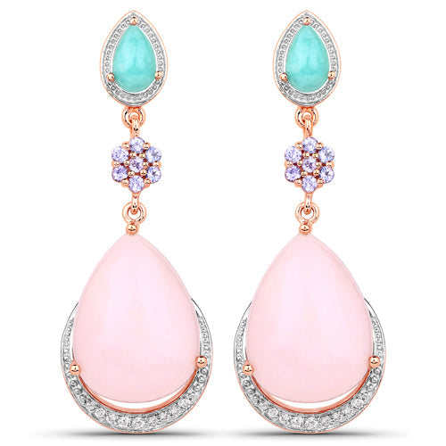 18K Rose Gold Plated 31.93 Carat Genuine Multi Stones .925 Sterling Silver Earrings  DestGlow