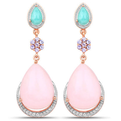 18K Rose Gold Plated 31.93 Carat Genuine Multi Stones .925 Sterling Silver Earrings  DestGlow