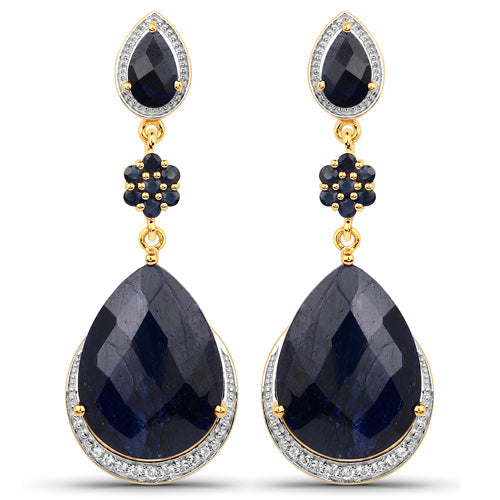 30.04 Carat Dyed Sapphire, Blue Sapphire and White Topaz .925 Sterling Silver Earrings by Bids.com