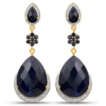 30.04 Carat Dyed Sapphire, Blue Sapphire and White Topaz .925 Sterling Silver Earrings by Bids.com