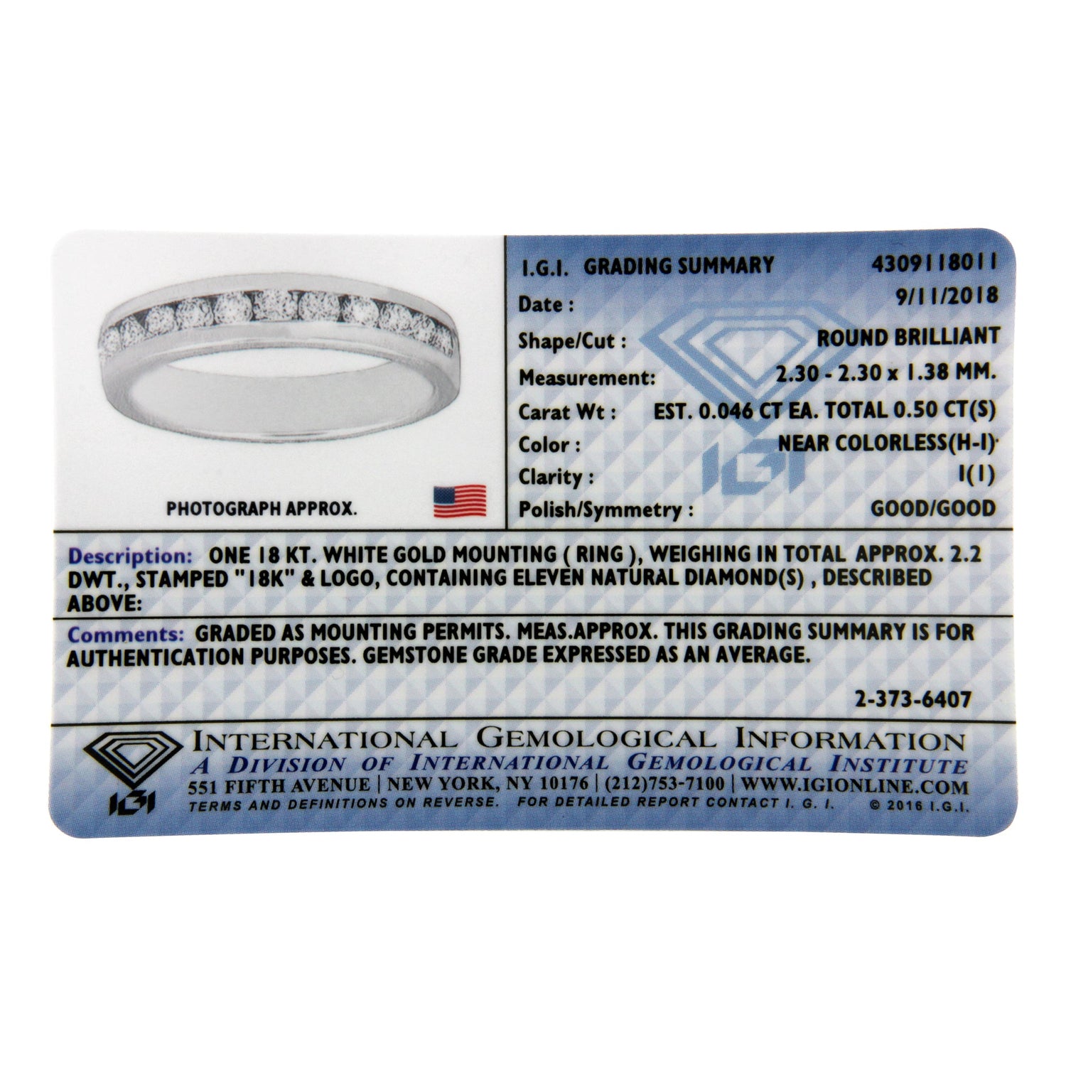 IGI Certified 1/2 Cttw Round Brilliant Cut Diamond 18K White Gold Channel Set Eternity Style Wedding Band Ring (H-I Color, I1-I2 Clarity) - Size 7 by Bids.com
