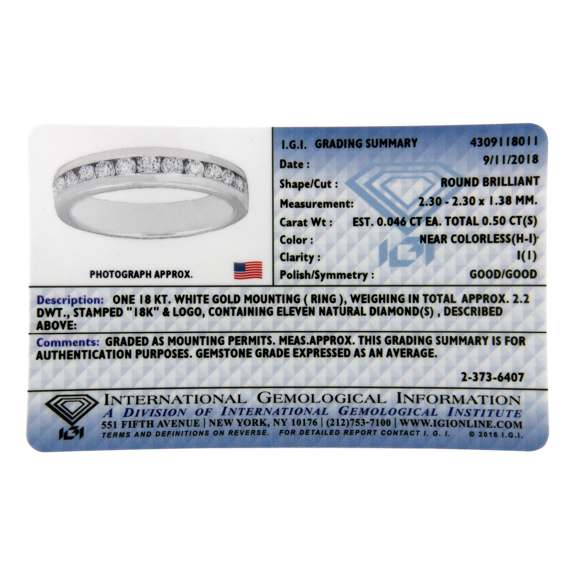 IGI Certified 1/2 Cttw Round Brilliant Cut Diamond 18K White Gold Channel Set Eternity Style Wedding Band Ring (H-I Color, I1-I2 Clarity) - Size 7 by Bids.com