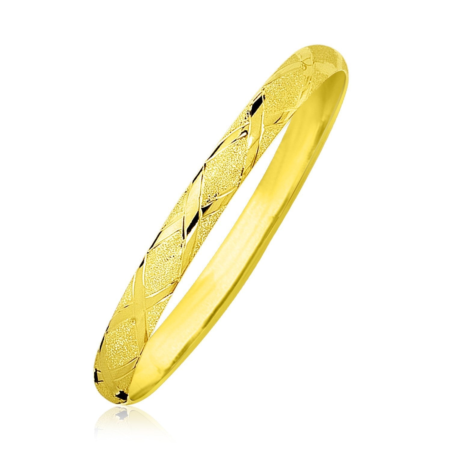 10k Yellow Gold Slender Diamond Pattern Textured Bangle by Bids.com