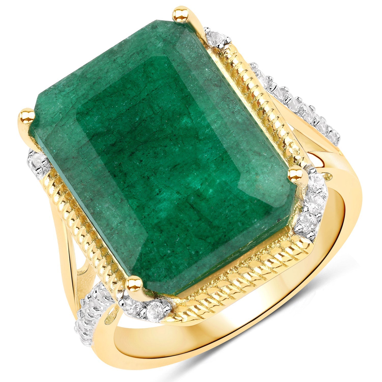 9.96 Carat Dyed Emerald and White Topaz .925 Sterling Silver Ring  DestGlow