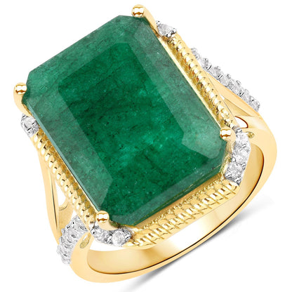 9.96 Carat Dyed Emerald and White Topaz .925 Sterling Silver Ring  DestGlow