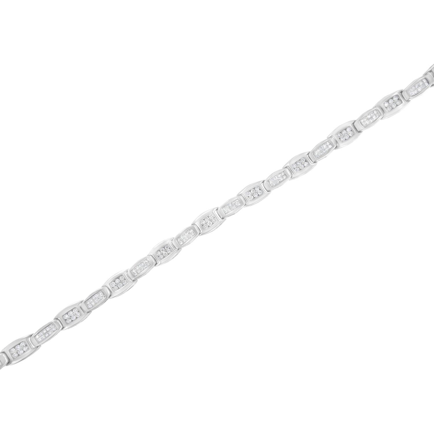 14K White Gold 2-1/2 Cttw Round-Brilliant &amp; Baguette Cut Diamond 7" Alternating Flared Links Tennis Bracelet (H-I Color, SI1-SI2 Clarity) by Bids.com