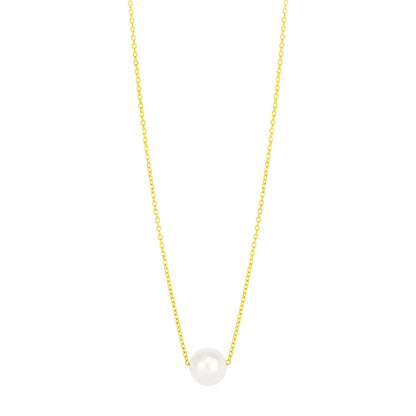 14k Yellow Gold Pearl Solitaire Necklace  DestGlow