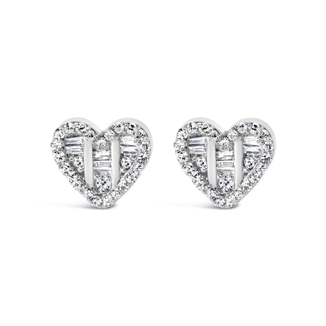14K Yellow Gold Plated .925 Sterling Silver 1/2 Cttw Round and Baguette Diamond Composite Heart Shaped Stud Earring (I-J Color, SI2-I1 Clarity) by Bids.com