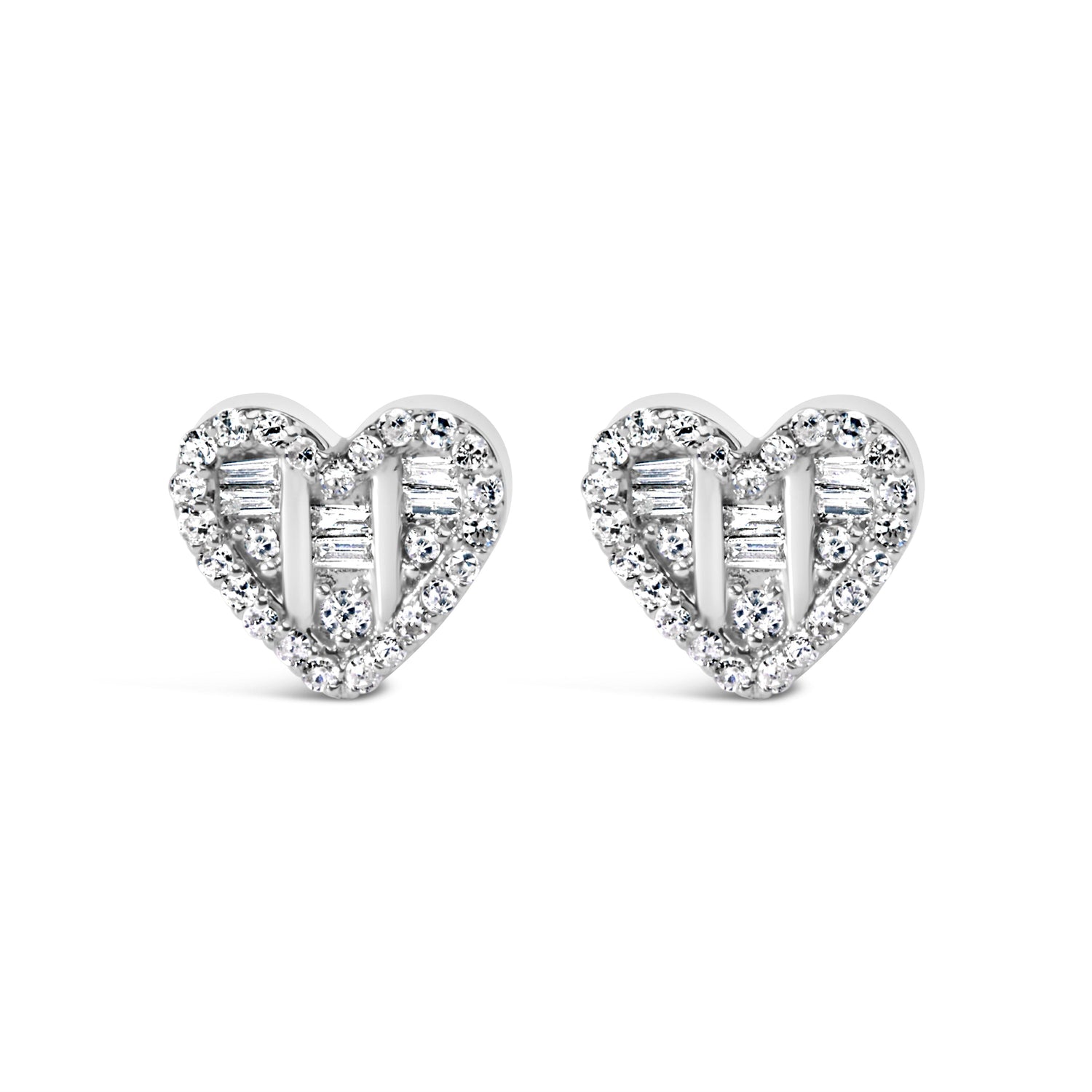 14K Yellow Gold Plated .925 Sterling Silver 1/2 Cttw Round and Baguette Diamond Composite Heart Shaped Stud Earring (I-J Color, SI2-I1 Clarity) by Bids.com