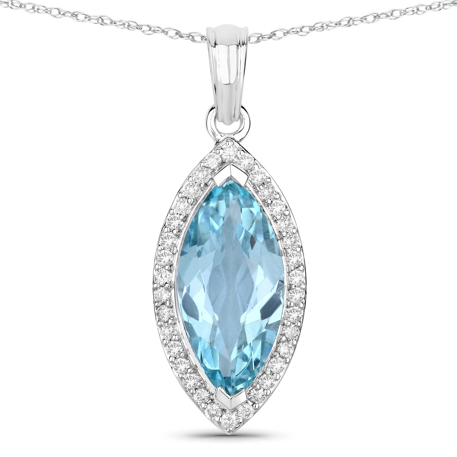 2.55 Carat Genuine Aquamarine and White Diamond 14K White Gold Pendant by Bids.com