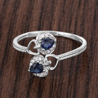 0.34 Carat Genuine Blue Sapphire and White Diamond 14K White Gold Ring by Bids.com