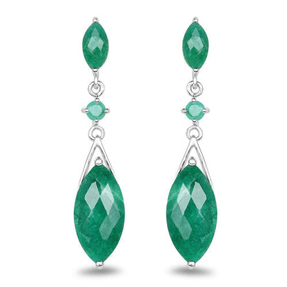 8.52 Carat Dyed Emerald &amp; Emerald .925 Sterling Silver Earrings 