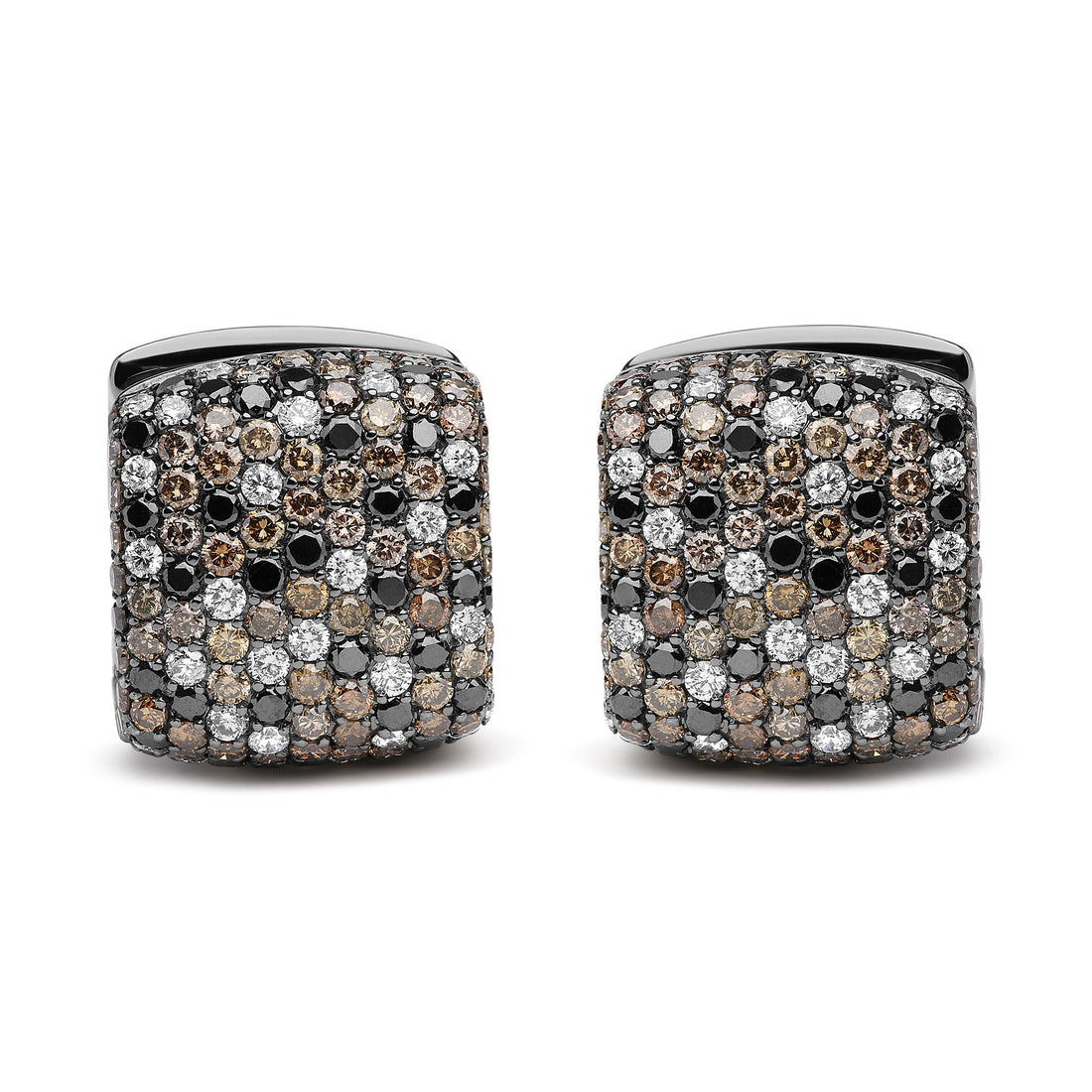 Black Rhodium Plated 18K White Gold 12 5/8 Cttw Multi Color Diamond Square Domed Huggie Hoop Earrings (Brown, Black, G-H Color, SI1-SI2 Clarity) by Bids.com