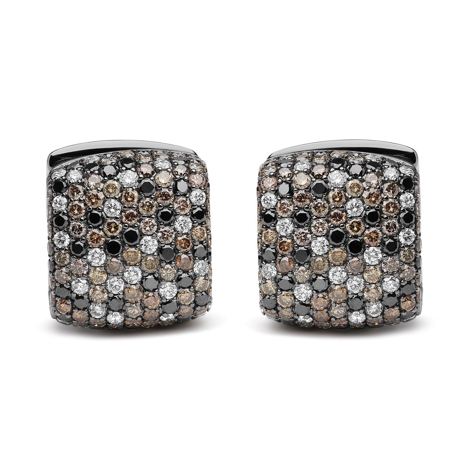 Black Rhodium Plated 18K White Gold 12 5/8 Cttw Multi Color Diamond Square Domed Huggie Hoop Earrings (Brown, Black, G-H Color, SI1-SI2 Clarity) by Bids.com