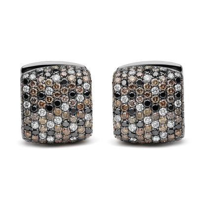 Black Rhodium Plated 18K White Gold 12 5/8 Cttw Multi Color Diamond Square Domed Huggie Hoop Earrings (Brown, Black, G-H Color, SI1-SI2 Clarity) by Bids.com