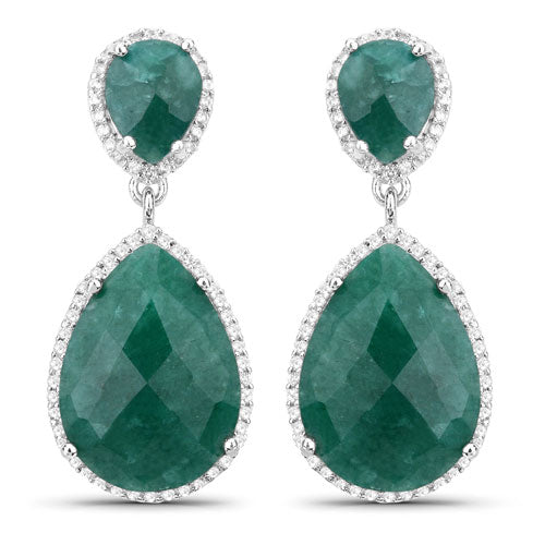 19.42 Carat Dyed Emerald and White Topaz .925 Sterling Silver Earrings by Bids.com