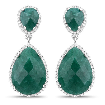 19.42 Carat Dyed Emerald and White Topaz .925 Sterling Silver Earrings by Bids.com