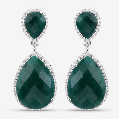 19.42 Carat Dyed Emerald and White Topaz .925 Sterling Silver Earrings by Bids.com