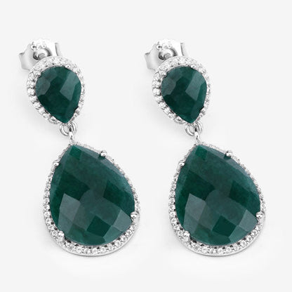 19.42 Carat Dyed Emerald and White Topaz .925 Sterling Silver Earrings by Bids.com