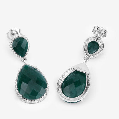 19.42 Carat Dyed Emerald and White Topaz .925 Sterling Silver Earrings by Bids.com