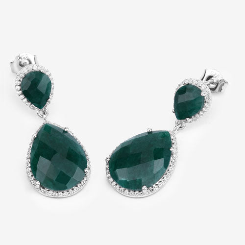 19.42 Carat Dyed Emerald and White Topaz .925 Sterling Silver Earrings by Bids.com