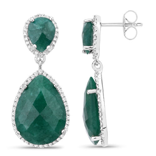 19.42 Carat Dyed Emerald and White Topaz .925 Sterling Silver Earrings by Bids.com