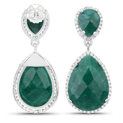 19.42 Carat Dyed Emerald and White Topaz .925 Sterling Silver Earrings by Bids.com