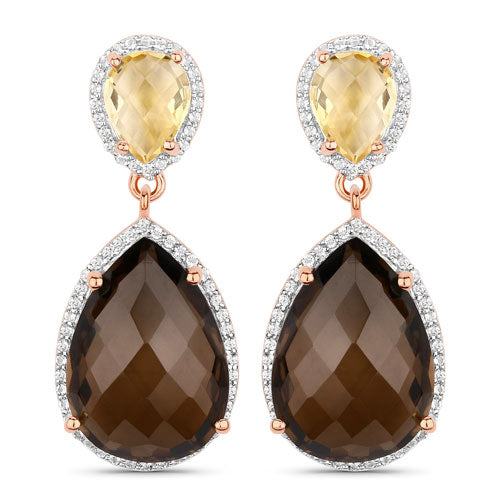 20.80 Carat Genuine Smoky Quartz and Citrine 925 Sterling Silver Earrings by Bids.com