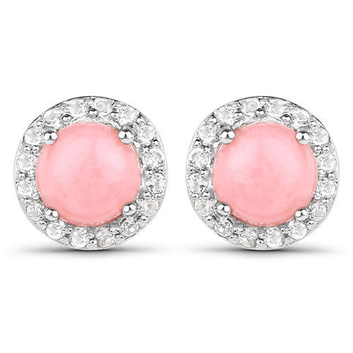 1.36 Carat Genuine Pink Opal and White Topaz .925 Sterling Silver Earrings  DestGlow
