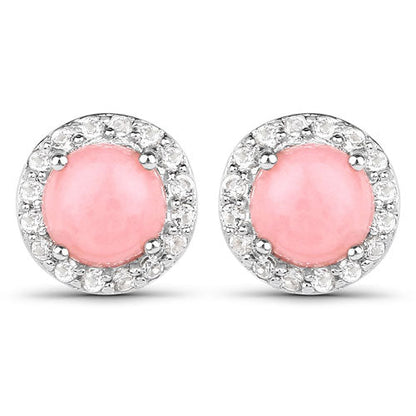 1.36 Carat Genuine Pink Opal and White Topaz .925 Sterling Silver Earrings  DestGlow