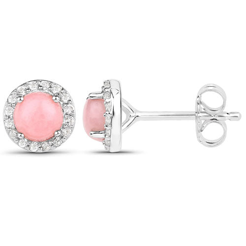 1.36 Carat Genuine Pink Opal and White Topaz .925 Sterling Silver Earrings  DestGlow