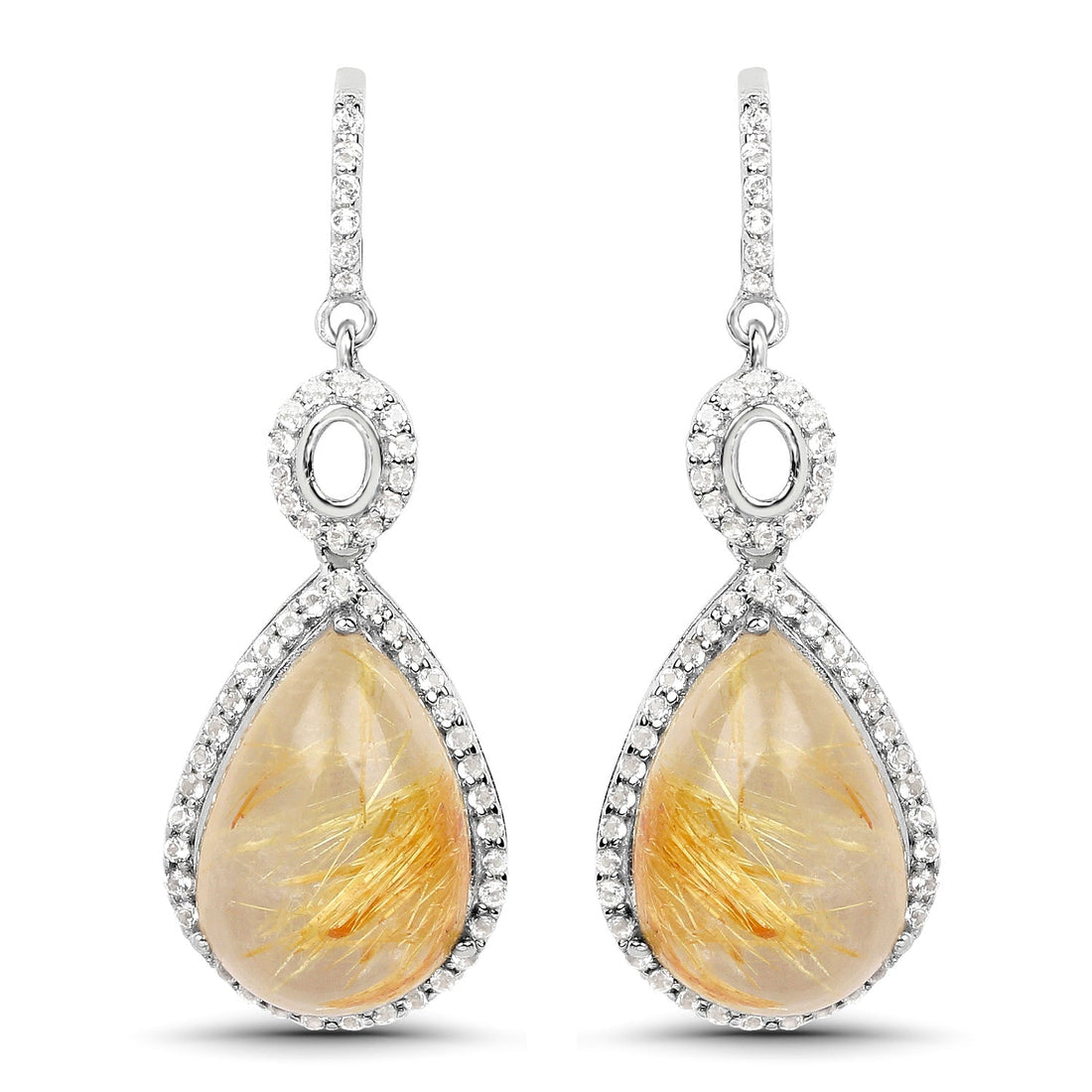 10.04 Carat Genuine Golden Rutile And White Topaz .925 Sterling Silver Earrings 