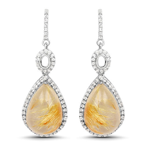 10.04 Carat Genuine Golden Rutile And White Topaz .925 Sterling Silver Earrings by Bids.com